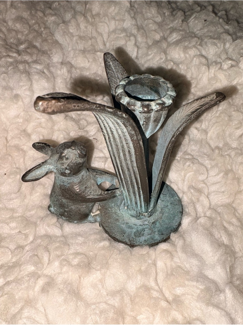 Vintage Cast Bronze Patina Bunny Rabbit Candle Holder Figure Andrea Sadek